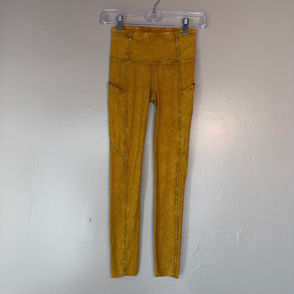 Lululemon Fast and Free High-Rise Tight Yellow Acid Wash Nulux Leggings Size 2